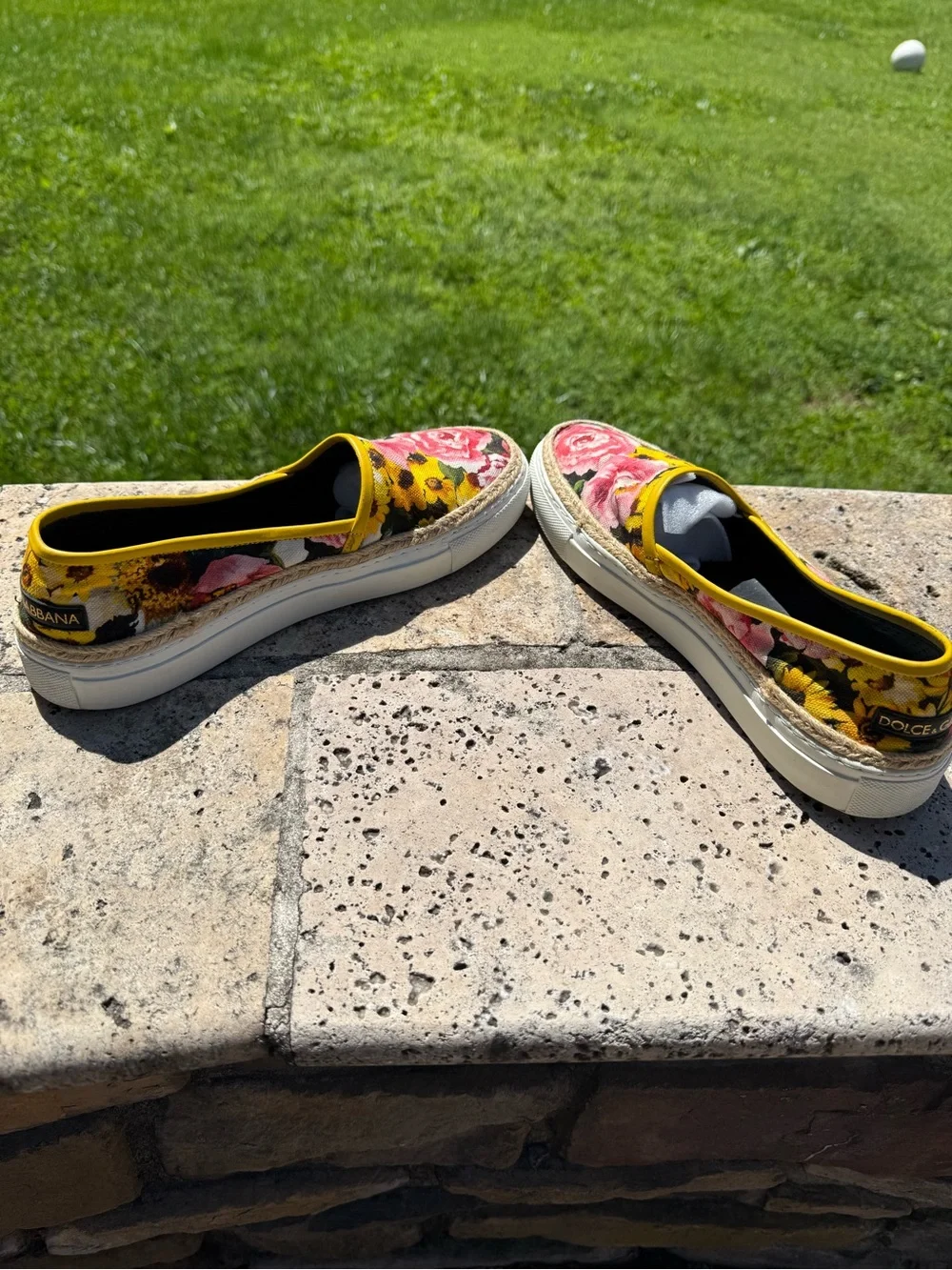 Dolce & Gabbana Floral Canvas Espadrilles in Yellow and Pink sz 38